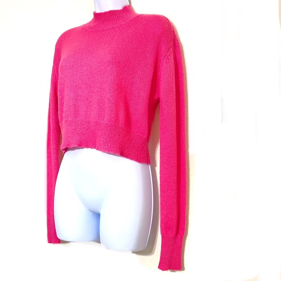 LA Hearts PINK size S crop top mockneck long sleeve pullover fuzzy sweater - Picture 6 of 8